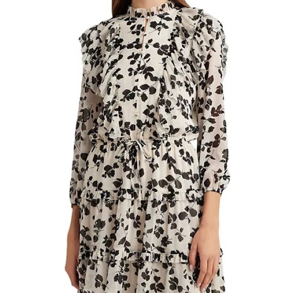 Ralph Lauren Dresses & Skirts - Ralph Lauren Floral Ruffle Trim Dress - 18 - Black and White